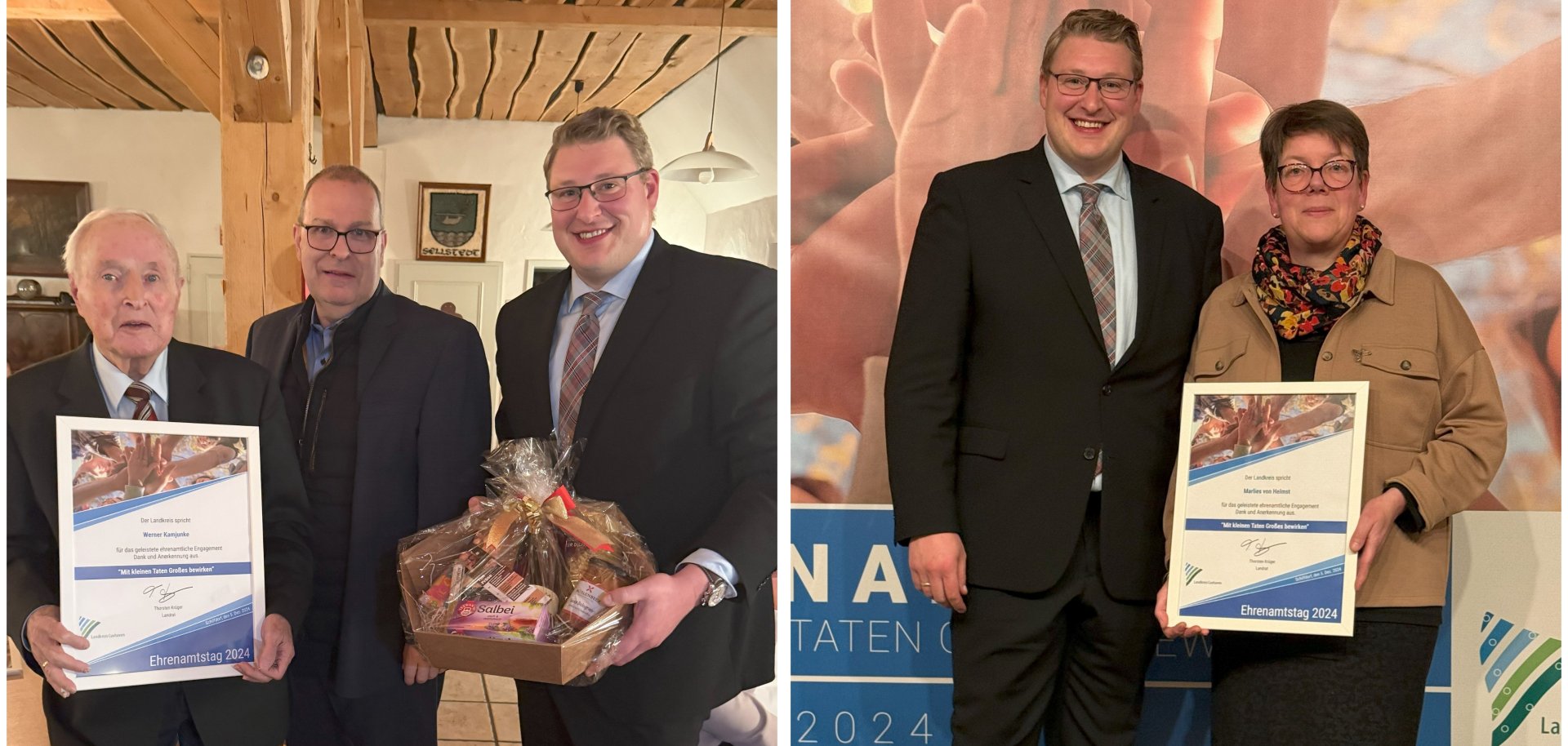 Die Geehrten vom Ehrenamtstag mit Landrat und Gemeindebürgermeister.