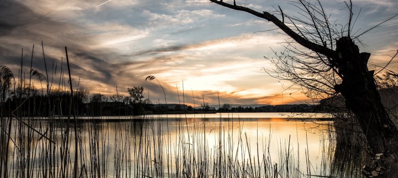 Seenlandschaft bei Sonnenuntergang
