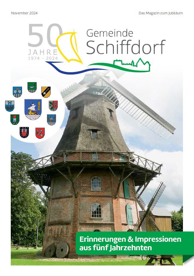 Titelseite der Schiffdorfer Festschrift mit Mühle