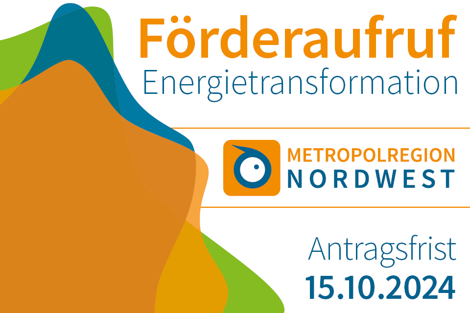 Logo Metropolregion Nordwest mit Titel "Förderaufruf Energietransformation"