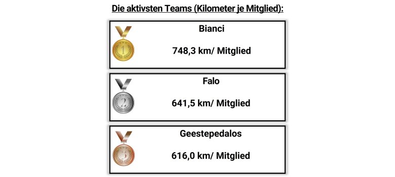 Die aktivsten Teams, Kategorie Kilometer pro Mitglied