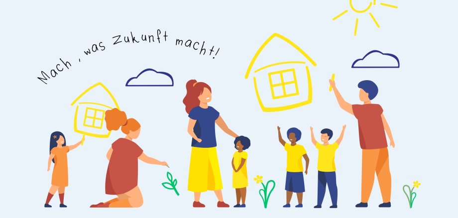 Malende Kinder und Erzieher/innen